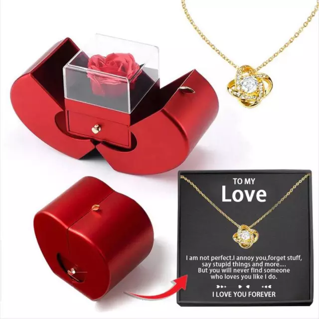 White Gold Necklace With Luxury Rose To My Love Forever Heart Box Vintage Gift