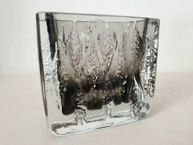 Mid Century Ingrid Glas Vase - signiert, nummeriert - massive Blockvase Eisglas