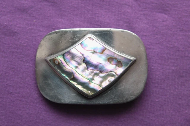 Vintage Sterling Silver Abalone Hand Made Belt Buckle