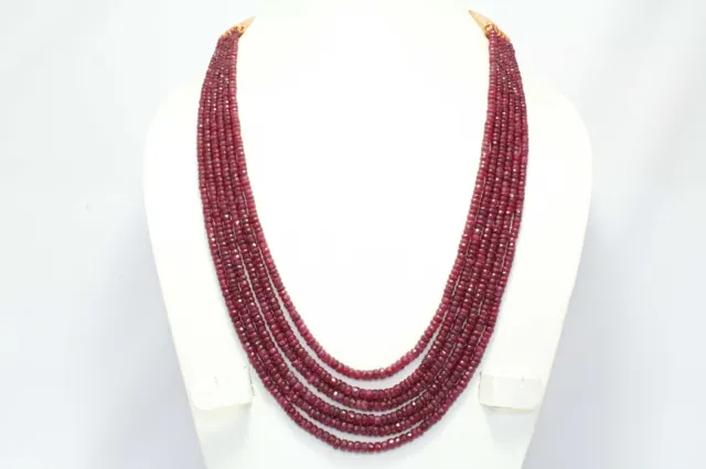 Rot Rubin Facettiert Glas Gefüllt Perlen Steine Halskette 6 Linien 489 Karat