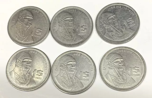 # C9441    Mexico    Coins,    One Peso    ( 6 Coins All Same Design )