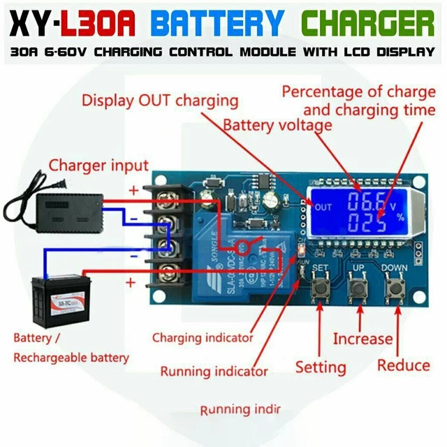 XY-L30A DC 6-60V 30A Lithium Battery Charging Control Module LCD ...