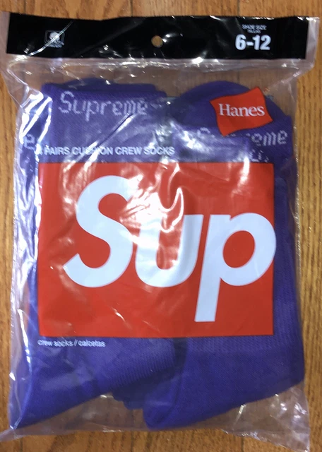 New Supreme/Hanes Crew Socks Purple One Size (4-Pairs) *Confirmed Order*