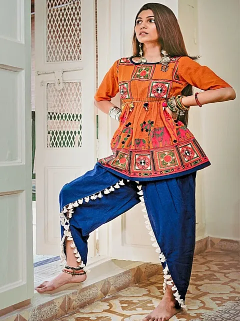 Kedia set Navratri Garba Gujrati dance Elephant Embroidery top,Tulip Pant S -XL