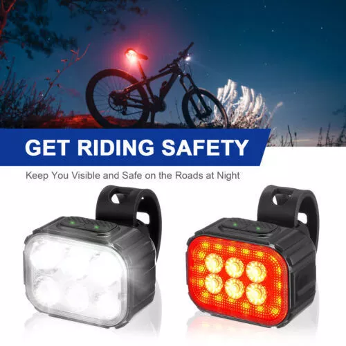 Bicycle Bike Lights Set LED Light Front Rear Lamp USB Rechargeable Headlight