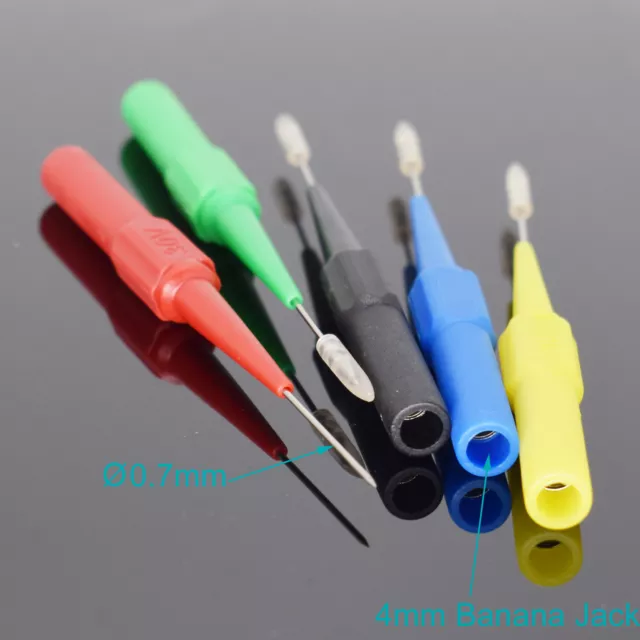 100x 5Color 4mm Female Banana to 0.7mm Tip Insulation Piercing Needle Test Probe