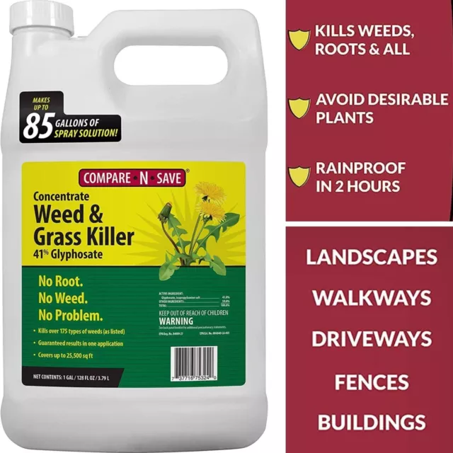 Weed Grass Killer Herbicide 1 Gallon 41% Glyphosate Concentrate Compare-N-Save..