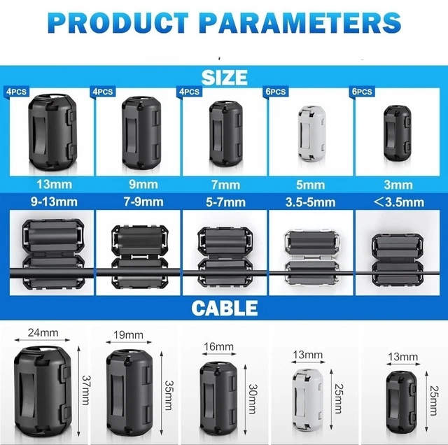 FOR USB CABLES Ferrite Beads RFI Filters Home Electronics Ni-Zn Core ...