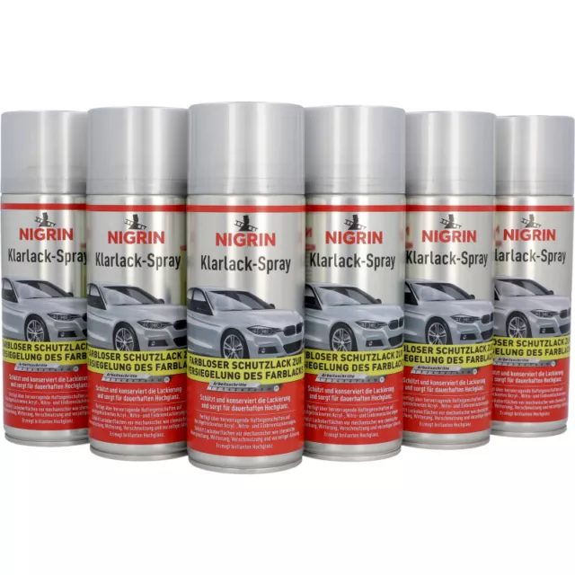 Klarlack glänzend NIGRIN Lack Spray Autolack Hochglanz Spraydose 6x 400ml