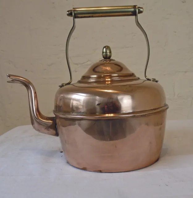 Vintage Copper Kettle With Brass Handle And Finnial