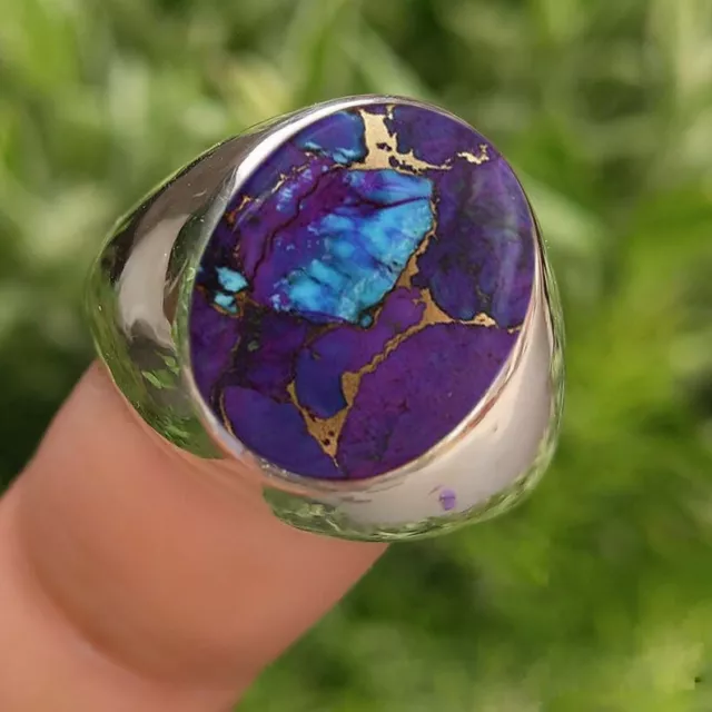 Solid 925 Sterling Silver Natural Purple Turquoise Gemstone Mens Ring Jewelry
