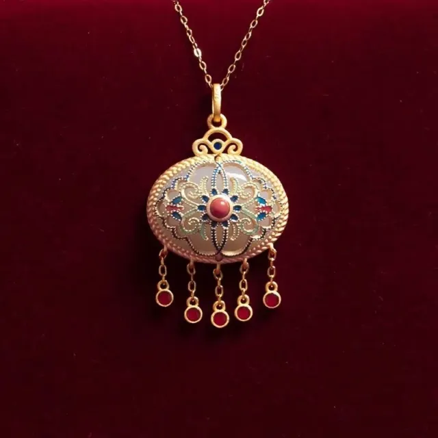 Chinese Style Pendant Female Antique Retro White Jade Tassel Necklace Jewelry