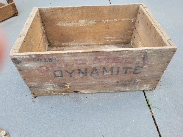 Vintage Wooden Dangerous High Explosives Crate Atlas Powder Dynamite Wood Box
