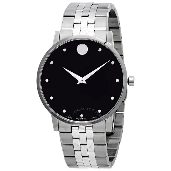 Movado Museum Classic Diamonds Black Dial Stainless Steel Men's Watch 0607201
