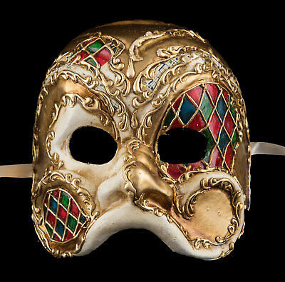 Mask from Venice Harlequin Mosaic Golden Paper Mache Mixed Top Range 22559