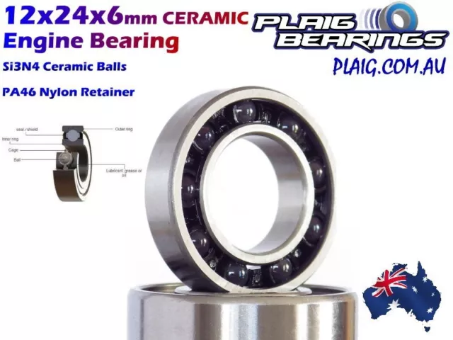 12x24x6mm Open Ceramic Nitro Engine Bearings -  No Seals - MR6901EC-2RS