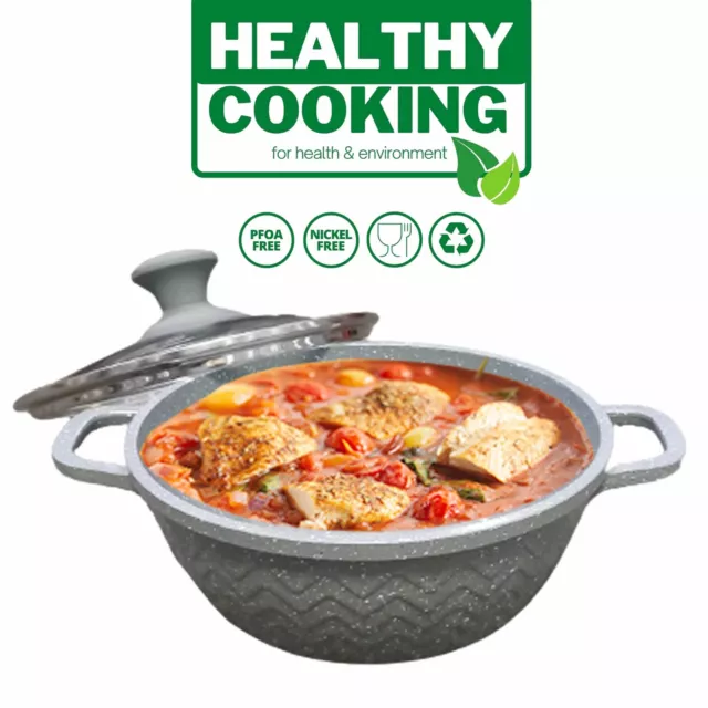 Neu Gusseisen Auflauf Topf Eintopf Geschirr Antihaftbeschichtet Kochgeschirr Suppe Pfanne Deckel 20cm-32cm