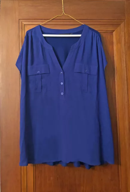 I.N.C. International Concepts Short Sleeve Blue Crepe Plus Size Blouse 18W