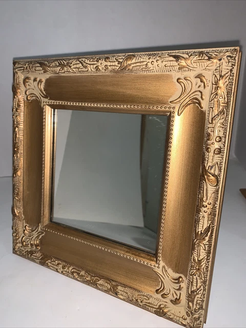 Accent Mirror Framed Ornate Design Gold Gilt Victorian-style 8x8” Free Standing