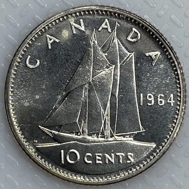 1964 Canada 10 Cents Proof-Like .800 Silver Dime Coin