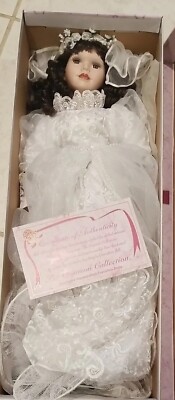 Vintage Crimson Collection 24" Porcelain Doll & Stand ~ Brook 8206 Wedding Dress
