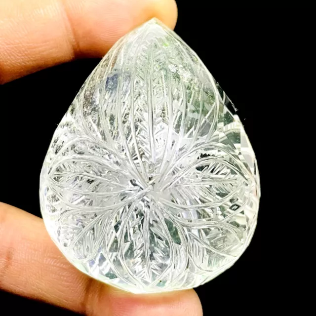 554 Cts Certified Natural White Quartz Pear Huge Carved Loose Untreated Gemstone