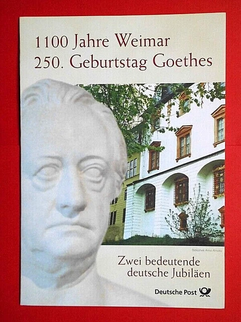 Beleg Ersttagsblatt BRD 1999 250. Geb.J. W. von Goethe und 1100 Jahre Weimar FDC