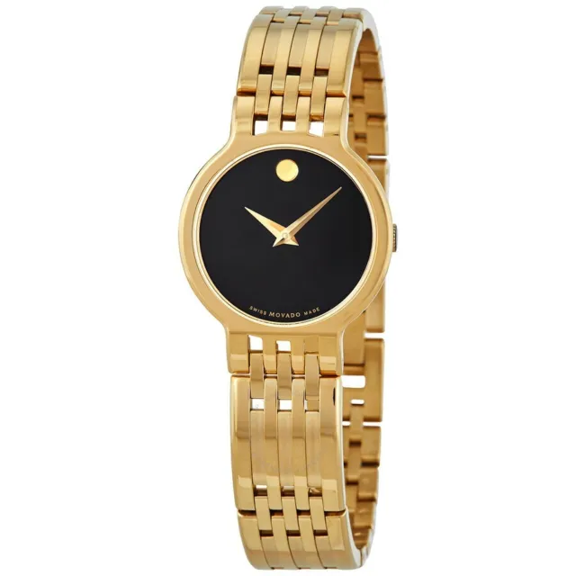 Movado Esperanza Swiss Quartz Black Dial Ladies Gold Slim 26mm Watch 0606069