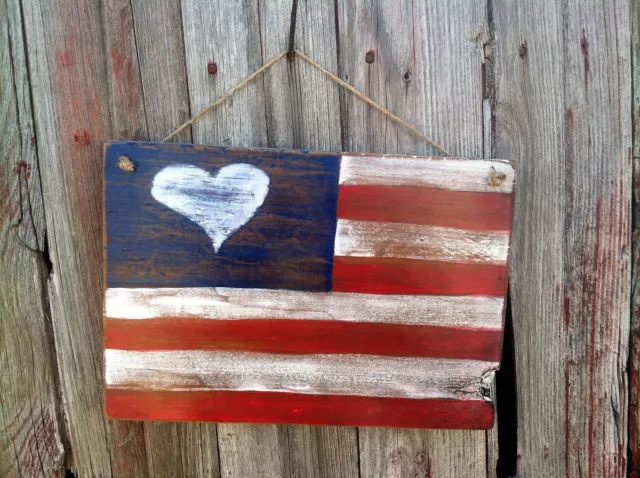 Handmade Wooden Sign...American Flag...Rustic Primitive Decor