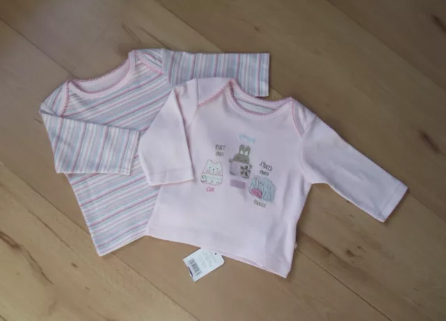 Mothercare Baby Girls 2 Pack Pink Long Sleeved Tops Newborn & 0-3 Months NEW