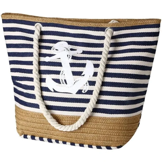 GRAND SAC DE Plage Zippé Sac à Main Bandoulière Toile Marinière Vacances Femme EUR 34,49 - FR
