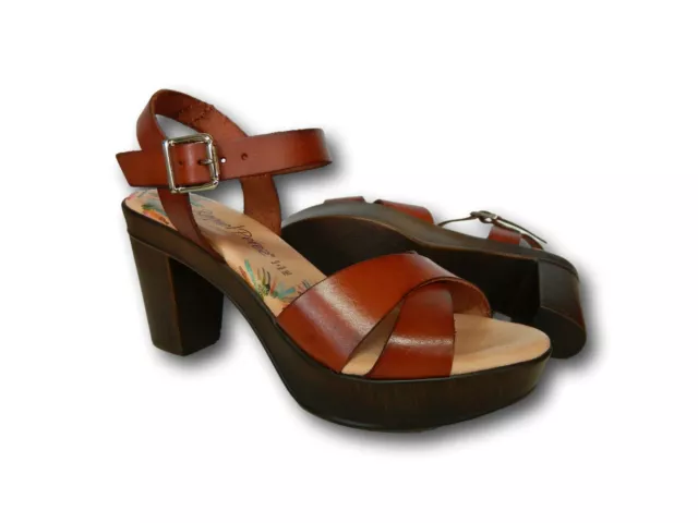 RAQUEL PEREZ Pitufa Sandales Femmes Sabots Talon Medium En Cuir Brun 3