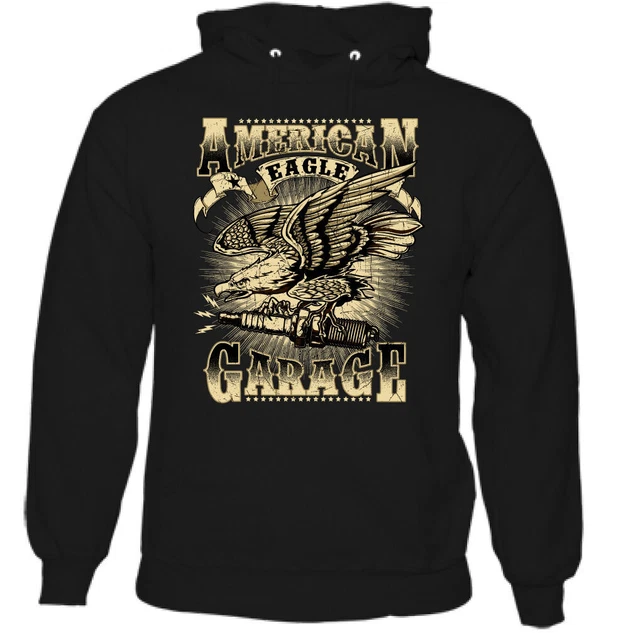 Felpa con cappuccio American Eagle Garage da uomo biker moto moto USA