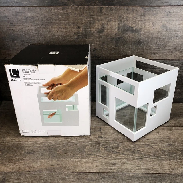 Umbra Fish Hotel Fish Tank Cube Fish Bowl Aquarium White Modern Contemporary