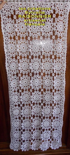 Rideau Brise-bise Crochet Main Français Sur Mesure - Grappes - Coton Beige