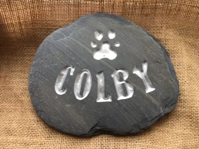 Handcarved, Personalised Pet Memorial stone, dog cat grave marker silver urn
