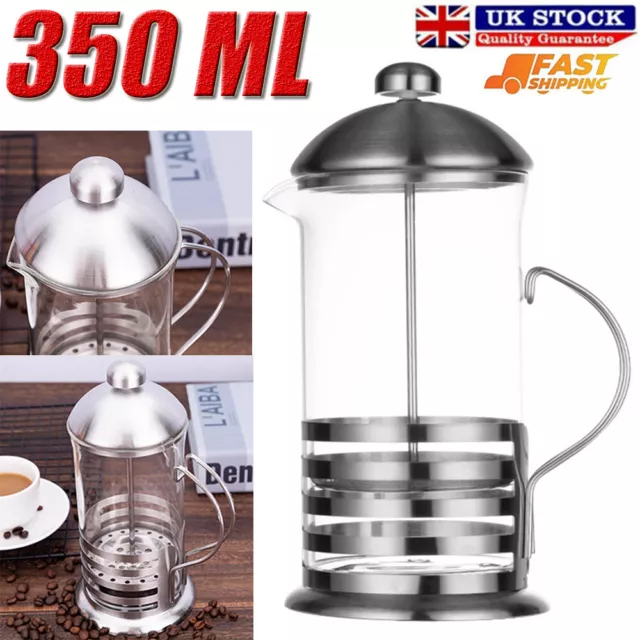 350ml / 3-cup Stainless Steel Glass Cafetiere French Filter Coffee Press Plunger