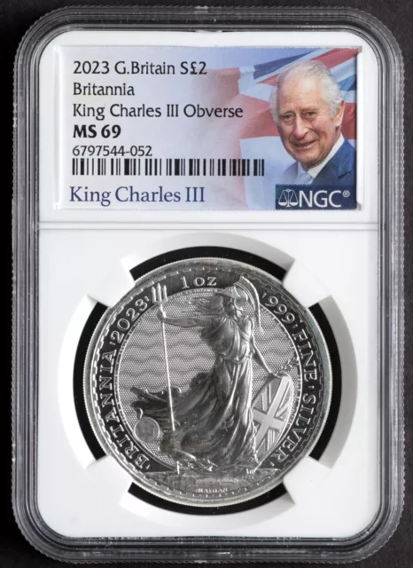 2023 Britannia 1oz Silver Great Britain King Charles NGC MS69, King Label