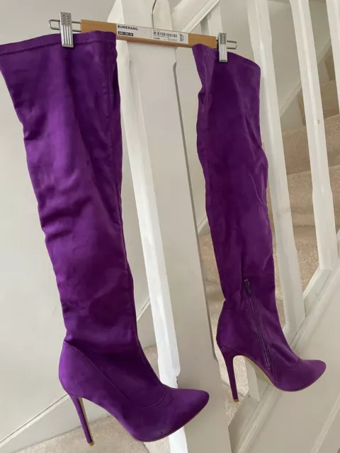 Purple Faux Suede Stiletto Thigh/Over The knee Boots Size 5 / 38 VGC