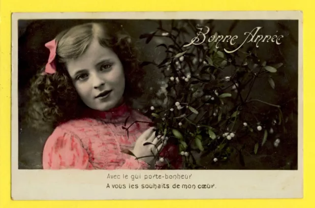 cpa Enfant Gui Porte Bonheur BONNE ANNÉE 1908 Louisette à M. LEFORT de SAVENAY