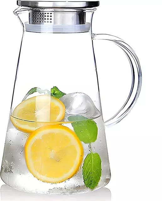 Glass Pitcher Water Carafe Jug with Stainless Steel Lid,Borosilicate