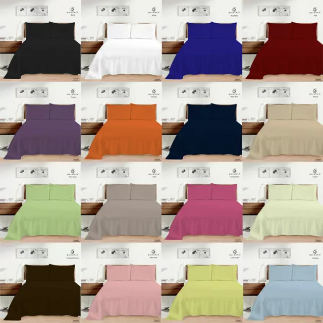 Lovely Full Plain Dyed Flat Polly Cotton Single Double Super King Top Bed Sheet