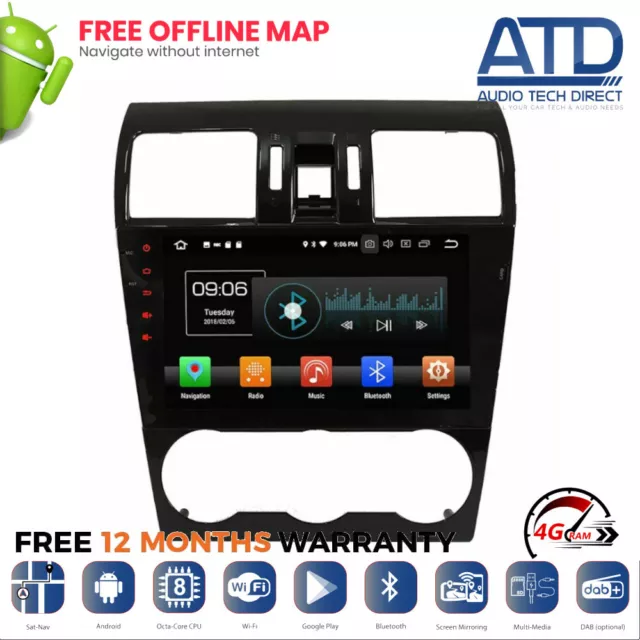 Android 9.0 DAB Sat Nav GPS Stéréo Wifi Bluetooth Radio pour Subaru Levorg 2014+