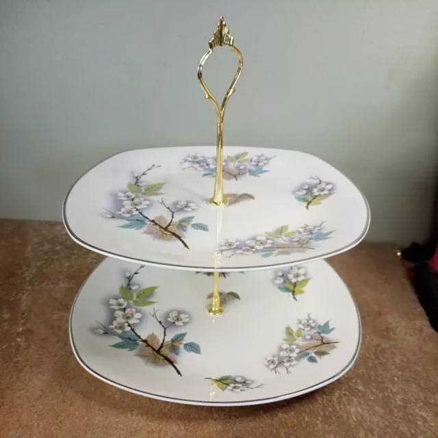 Vintage 1960s, Midwinter Two Tier Cake Stand with 'Orchard Blossom' Decoration