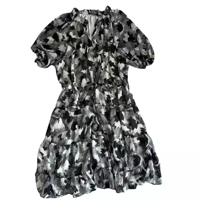Ralph Lauren 14W Black Label Dress Black Floral Short Sleeve Lightweight Midi