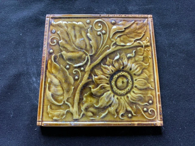 One Reclaimed Antique 6" x 6" Brown Art Nouveau Tile Tiling Décor (BTS361)