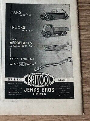 Jenks Bros STA124 Advert 5x4" Britool Chrome Alloy Socket Wrenches Limited 