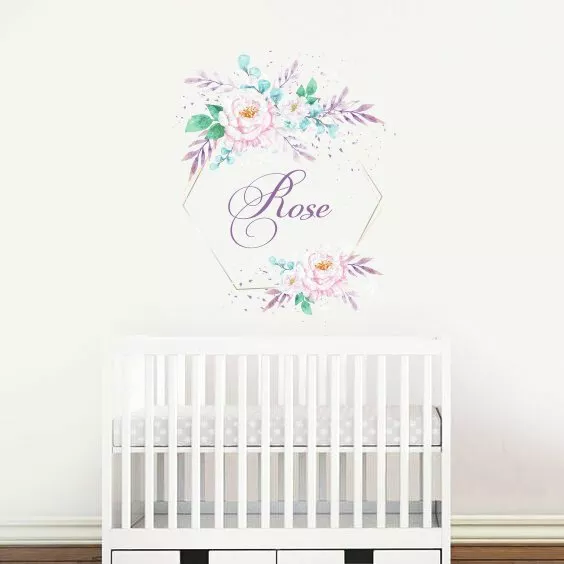 Custom Name Wall Decals/ Frame with Flowers Decals/ Flower Decals/ Nursery ga213