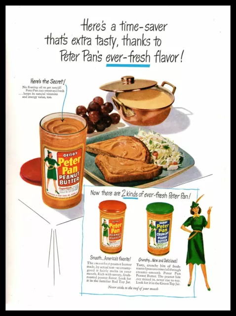 1949 Derby Peter Pan Peanut Butter Green Top Crunchy Red Top Creamy Print Ad