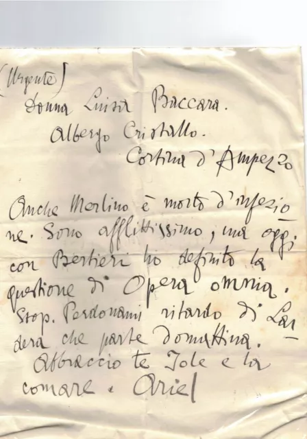 Lettera di Gabriele D'Annunzio  Originale con Autografo a  Luisa Baccara 3